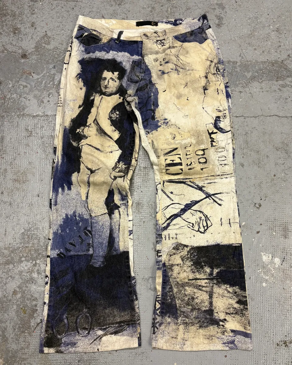 2000s Cavalli Napoleon White & Navy Pants