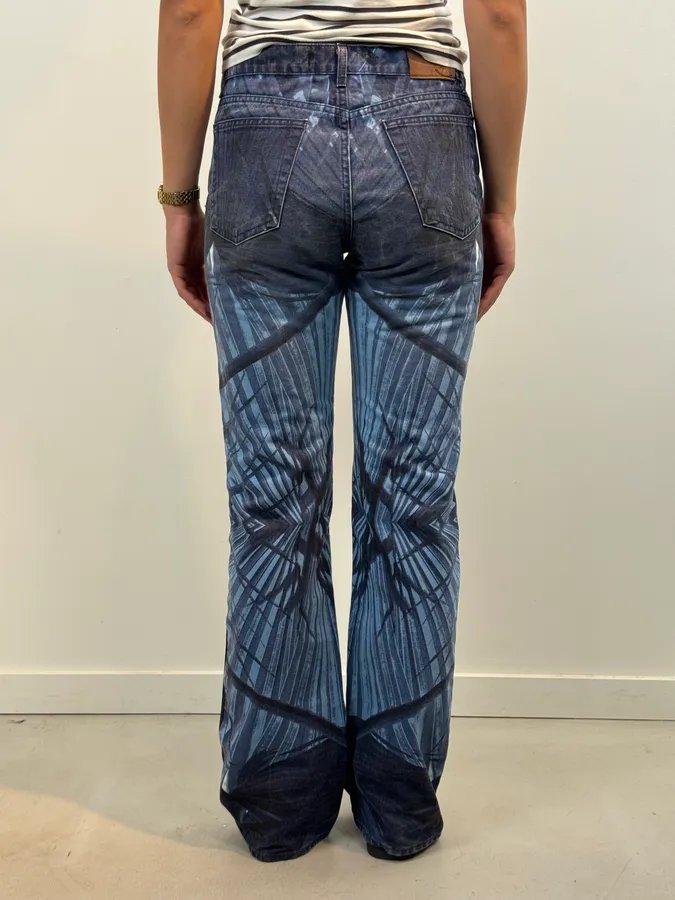 2000s Cavalli Navy Floral Flared Jeans - Image 3