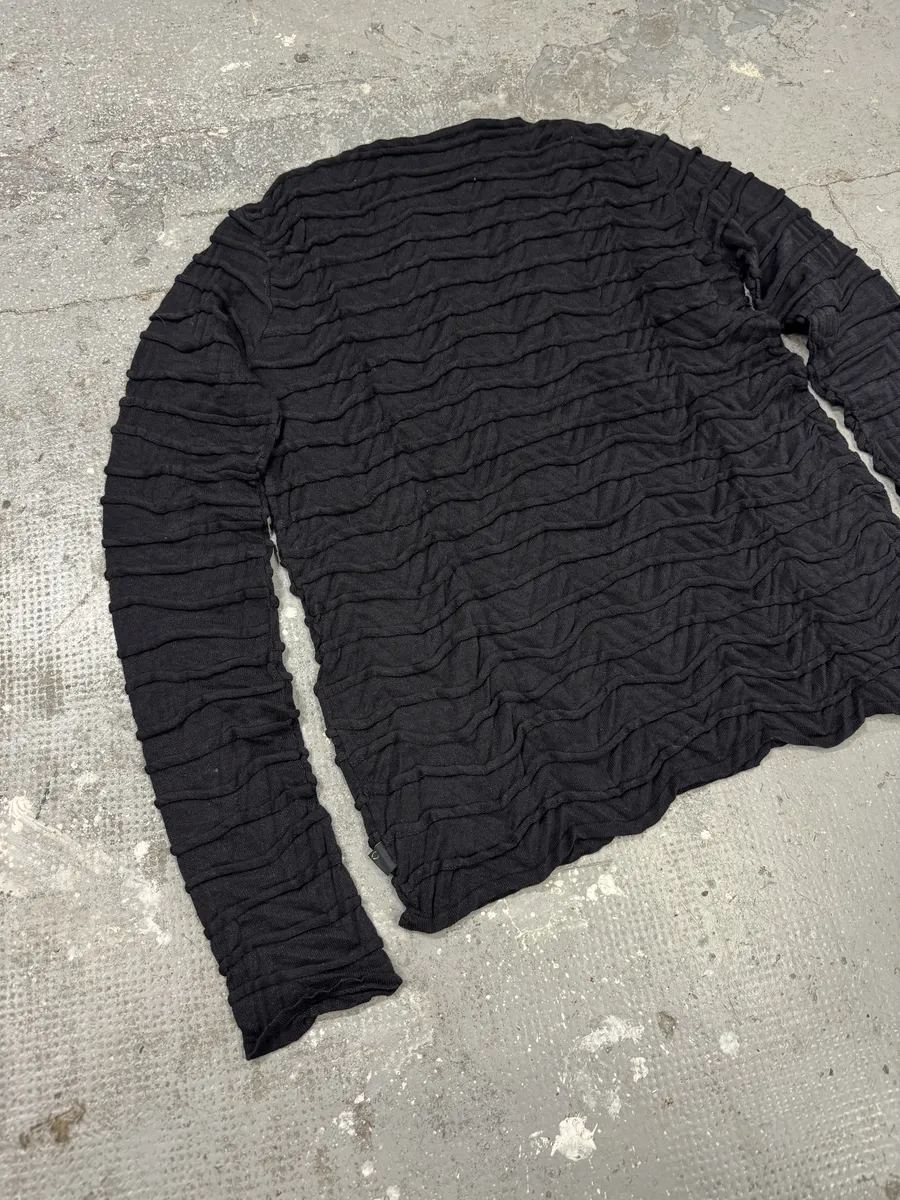 2000s Cavalli Navy Plissed Wool Sweater - Image 5