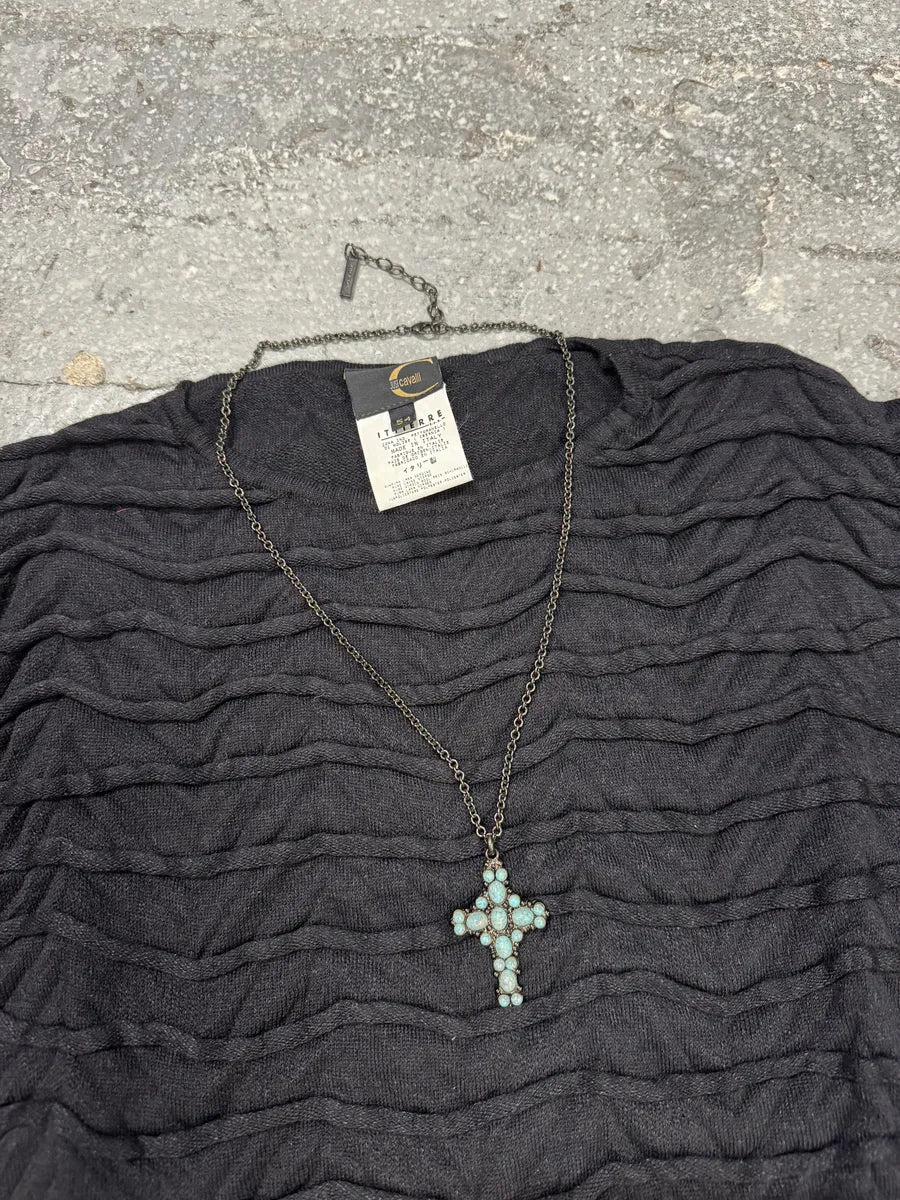 2000s Cavalli Navy Plissed Wool Sweater - Image 6