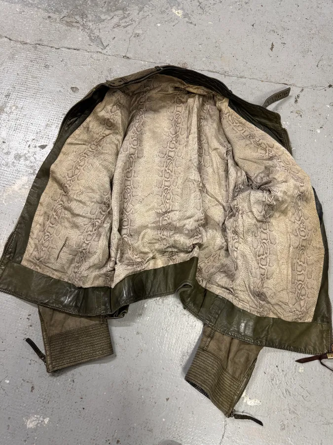 2000s Cavalli Olive Innovative Structured Biker Leather Jacket - Image 7