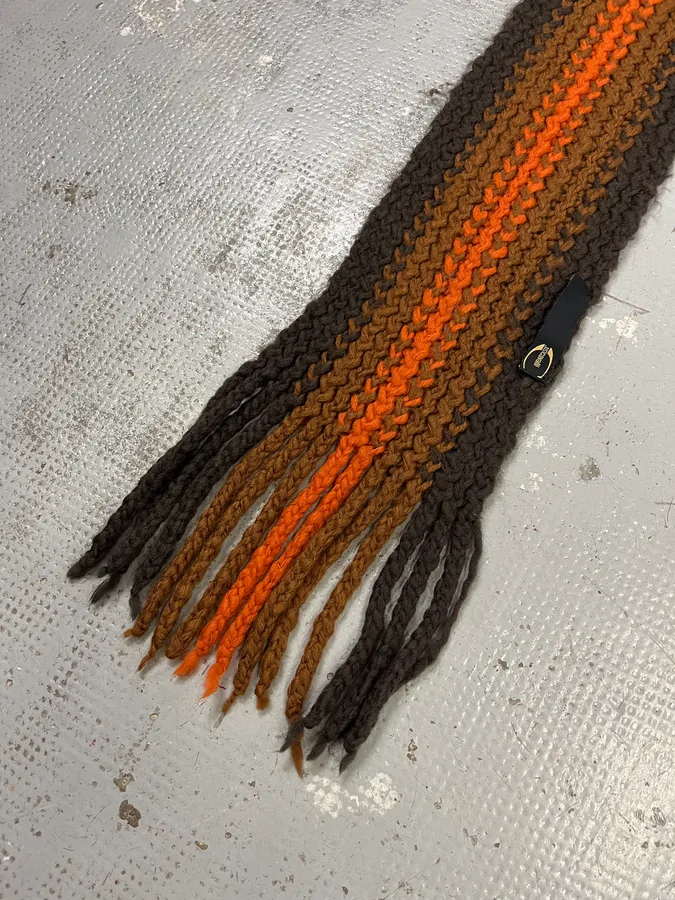 2000s Cavalli Orange & Brown Gradient Wool Scarf - Image 5