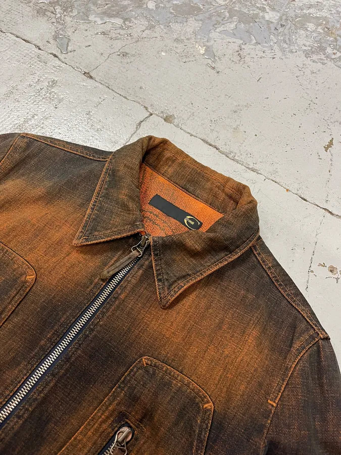 2000s Cavalli Orange Faded Sunset Denim Jacket - Image 5
