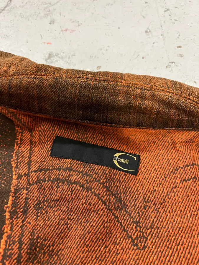 2000s Cavalli Orange Faded Sunset Denim Jacket - Image 9