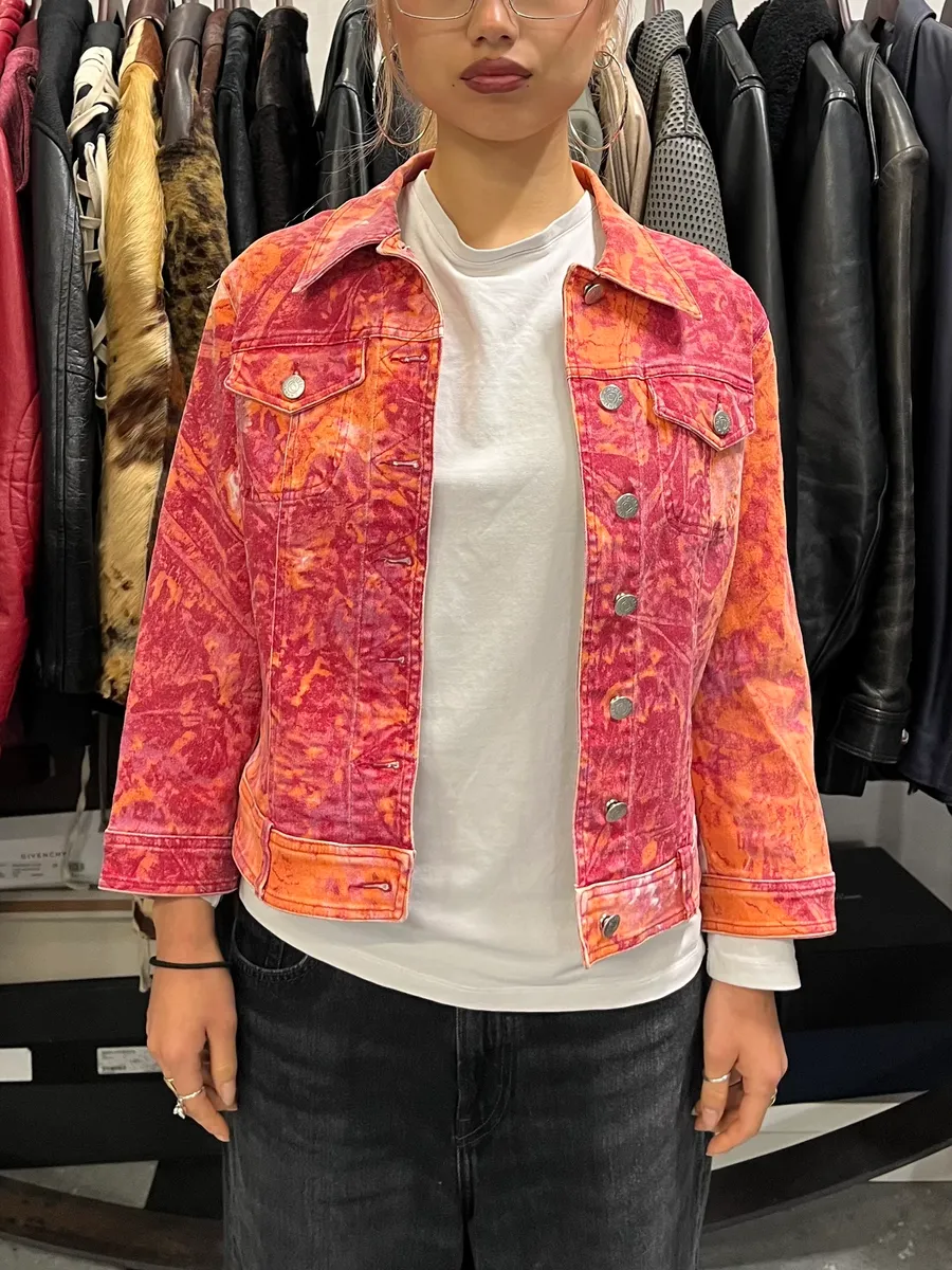 2000s Cavalli Orange Fire Denim Jacket - Image 2