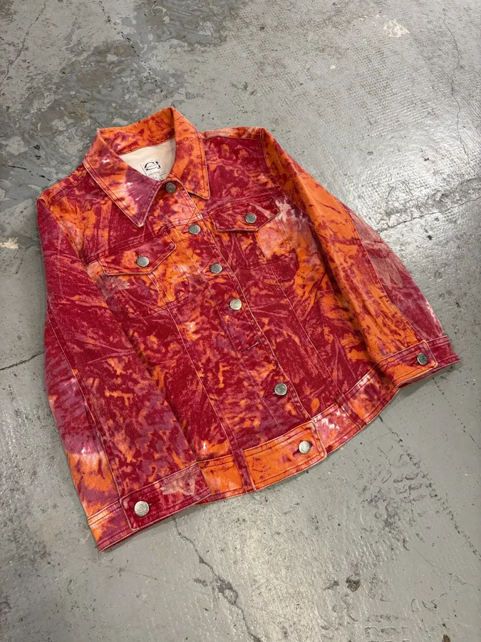 2000s Cavalli Orange Fire Denim Jacket - Image 4