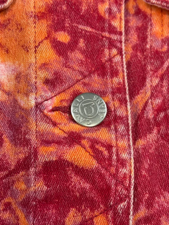 2000s Cavalli Orange Fire Denim Jacket - Image 8