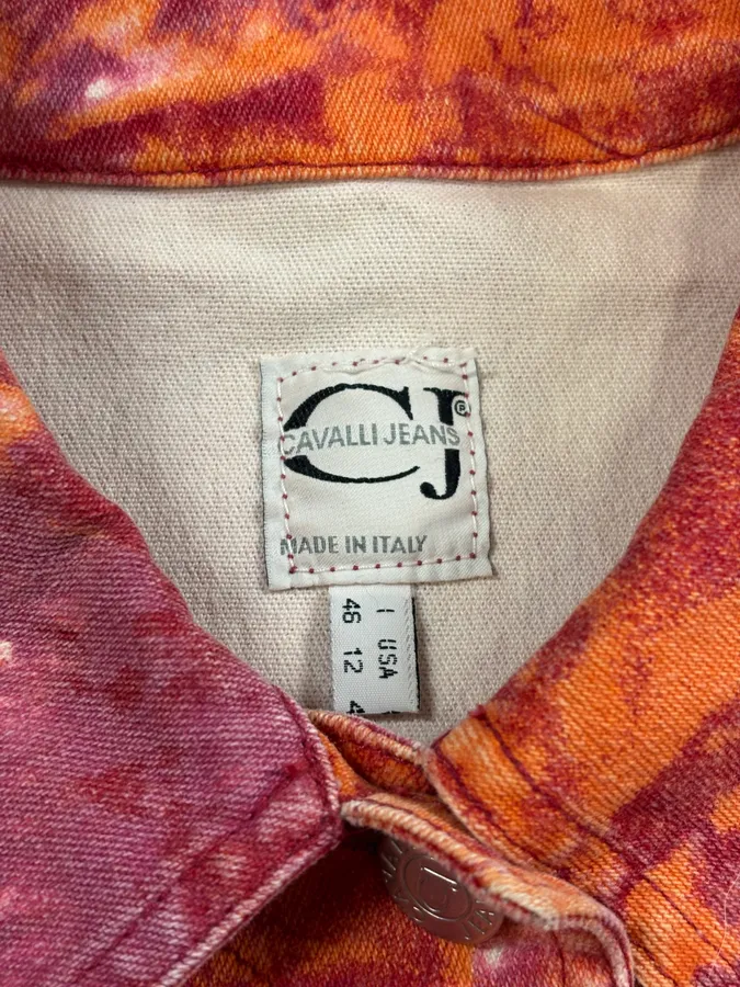 2000s Cavalli Orange Fire Denim Jacket - Image 9