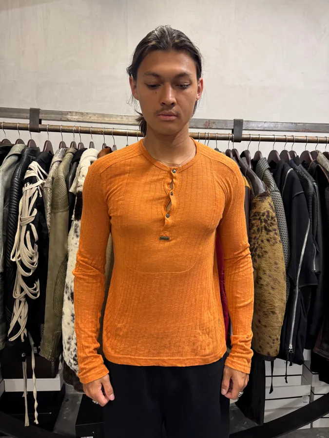 2000s Cavalli Orange Henley Longsleeves - Image 2