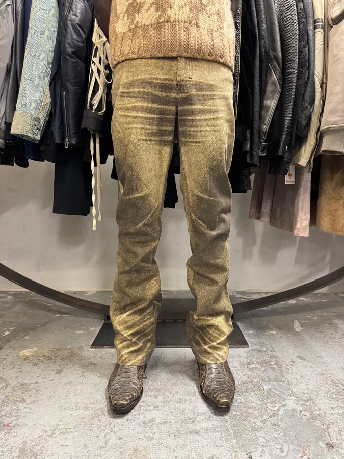 2000s Cavalli Overprint Beige Dyed Pants - Image 2