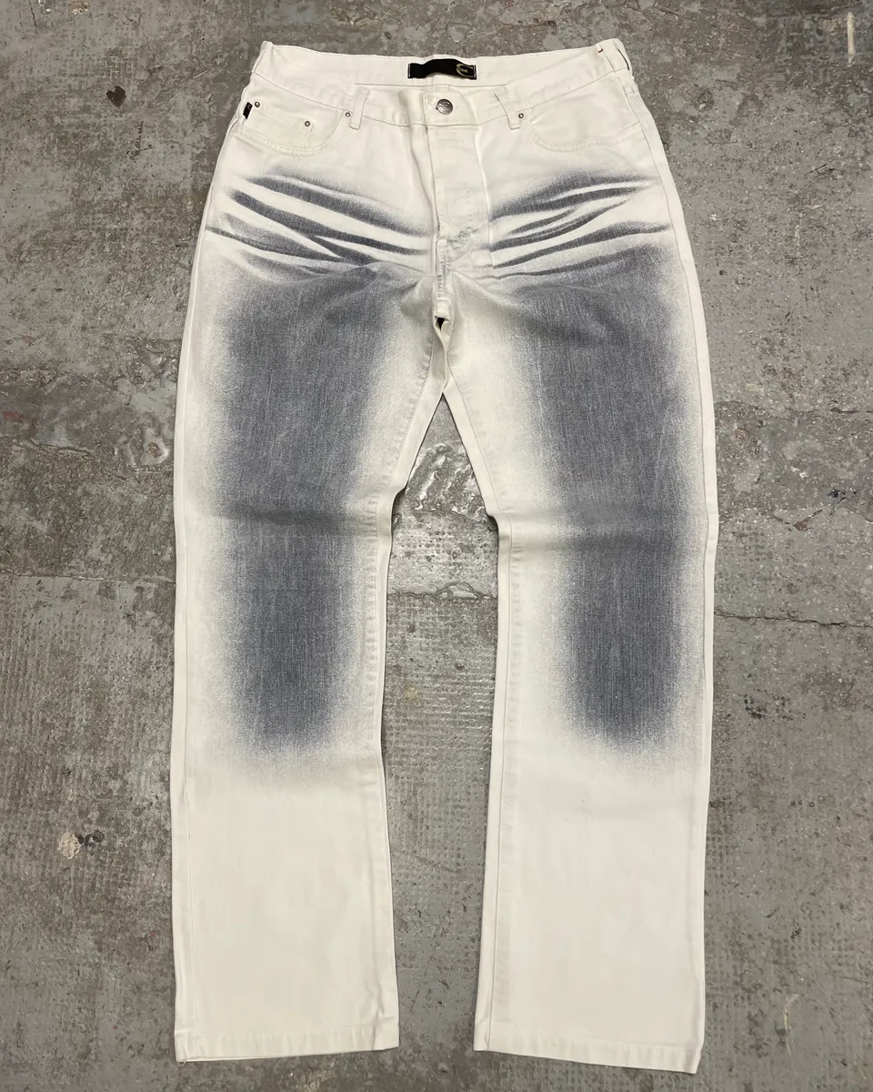 2000s Cavalli Overprint Blue Snow Dyed Pants