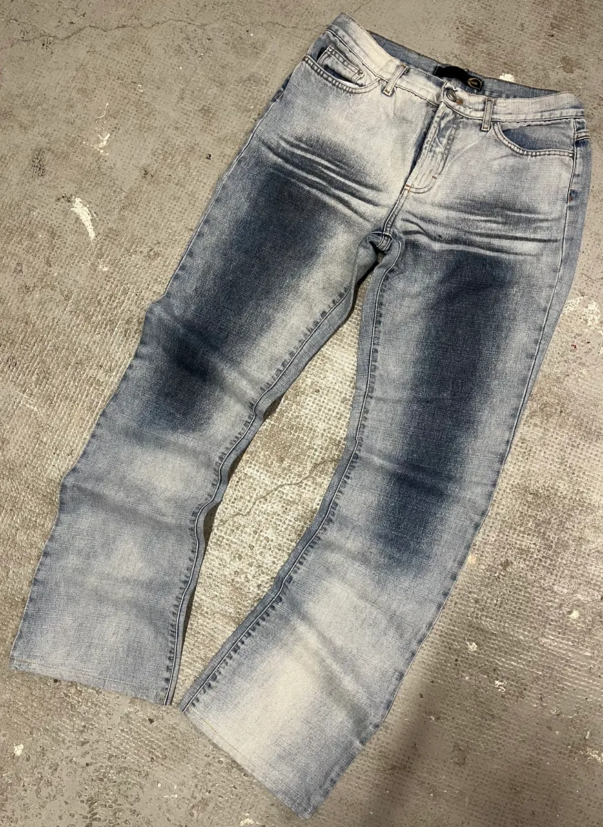 2000s Cavalli Overprint Blue Snow Dyed Pants - Image 7