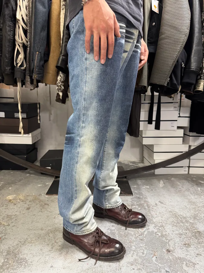 2000s Cavalli Overprint Faded Blue Denim Jeans - Image 3