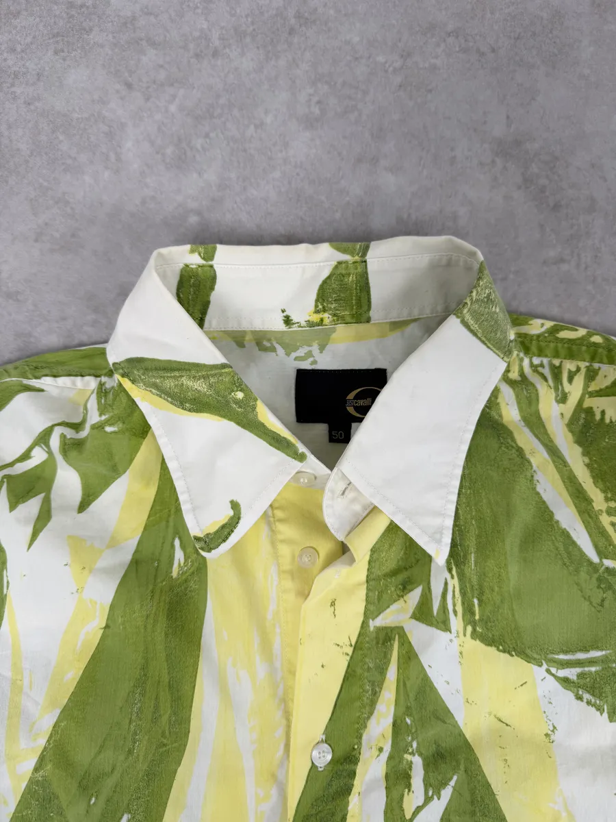 2000s Cavalli Overprint Green White Shirt - Image 10