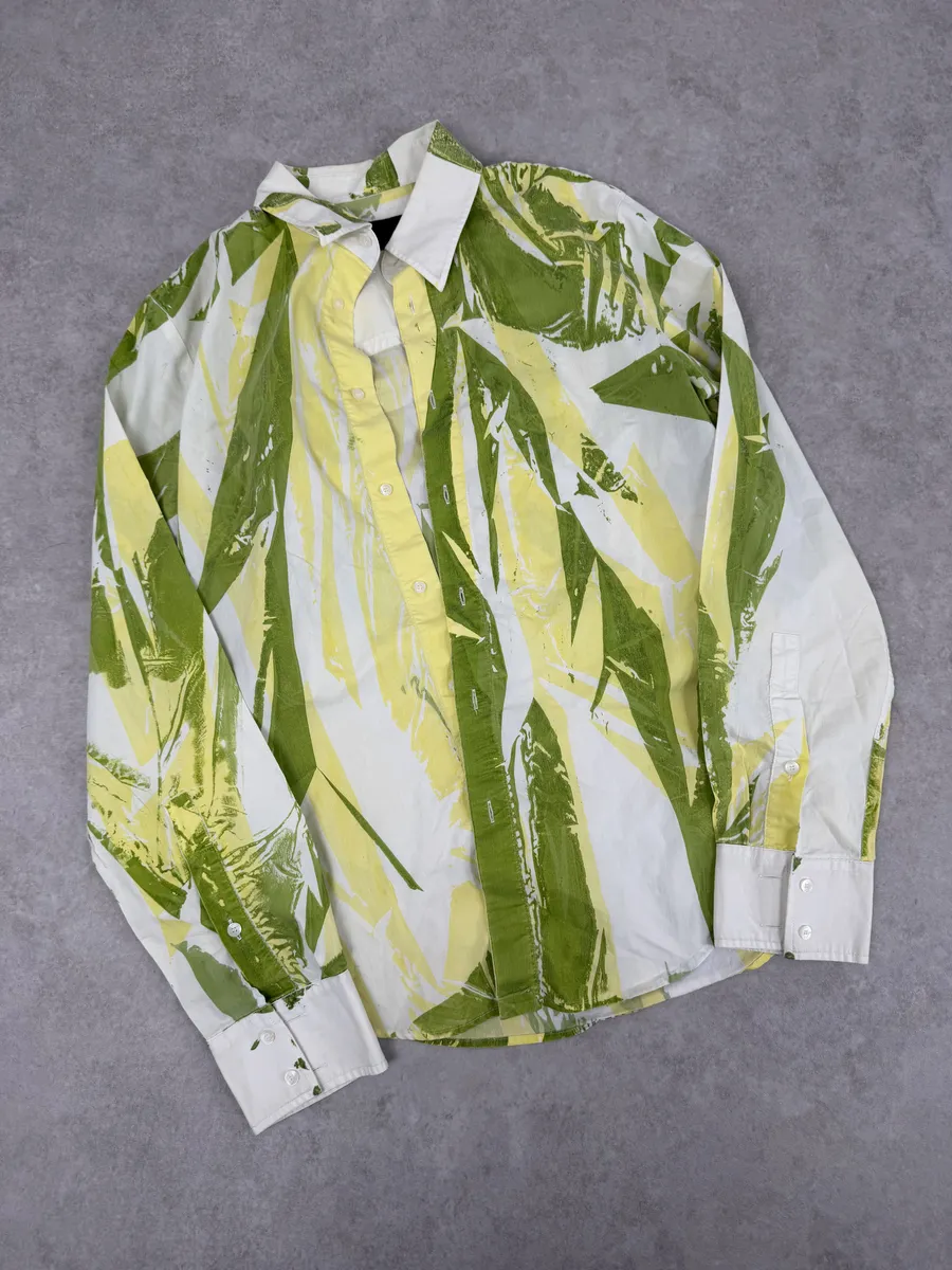 2000s Cavalli Overprint Green White Shirt - Image 4