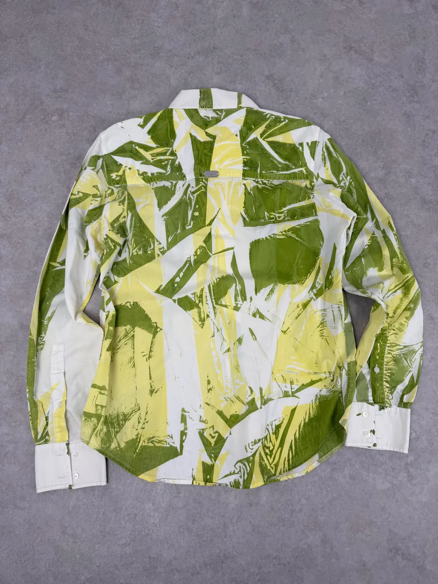 2000s Cavalli Overprint Green White Shirt - Image 5