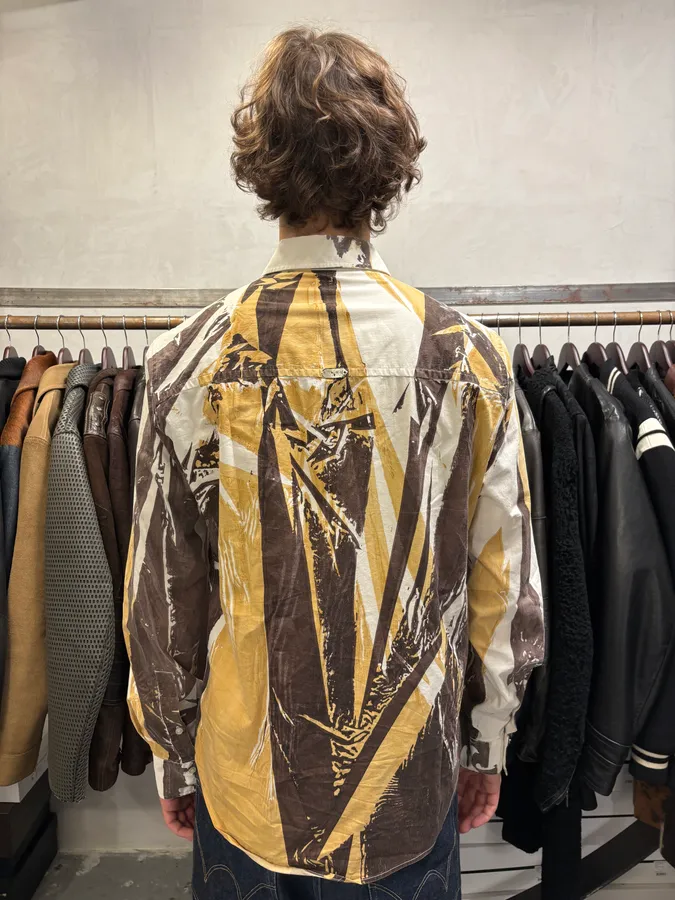 2000s Cavalli Overprint Yellow Brown White Shirt - Image 4