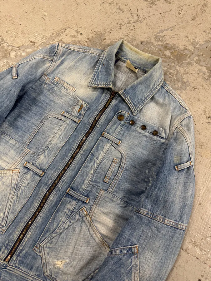 2000s Cavalli Patchwork Trompe L’Oeil Blue Denim Jacket - Image 4