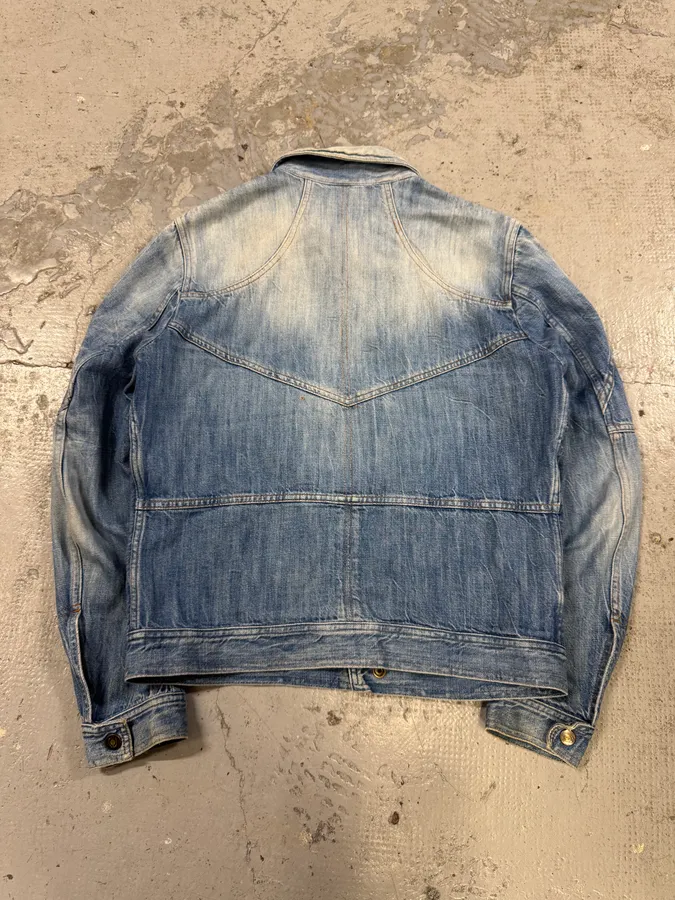 2000s Cavalli Patchwork Trompe L’Oeil Blue Denim Jacket - Image 5