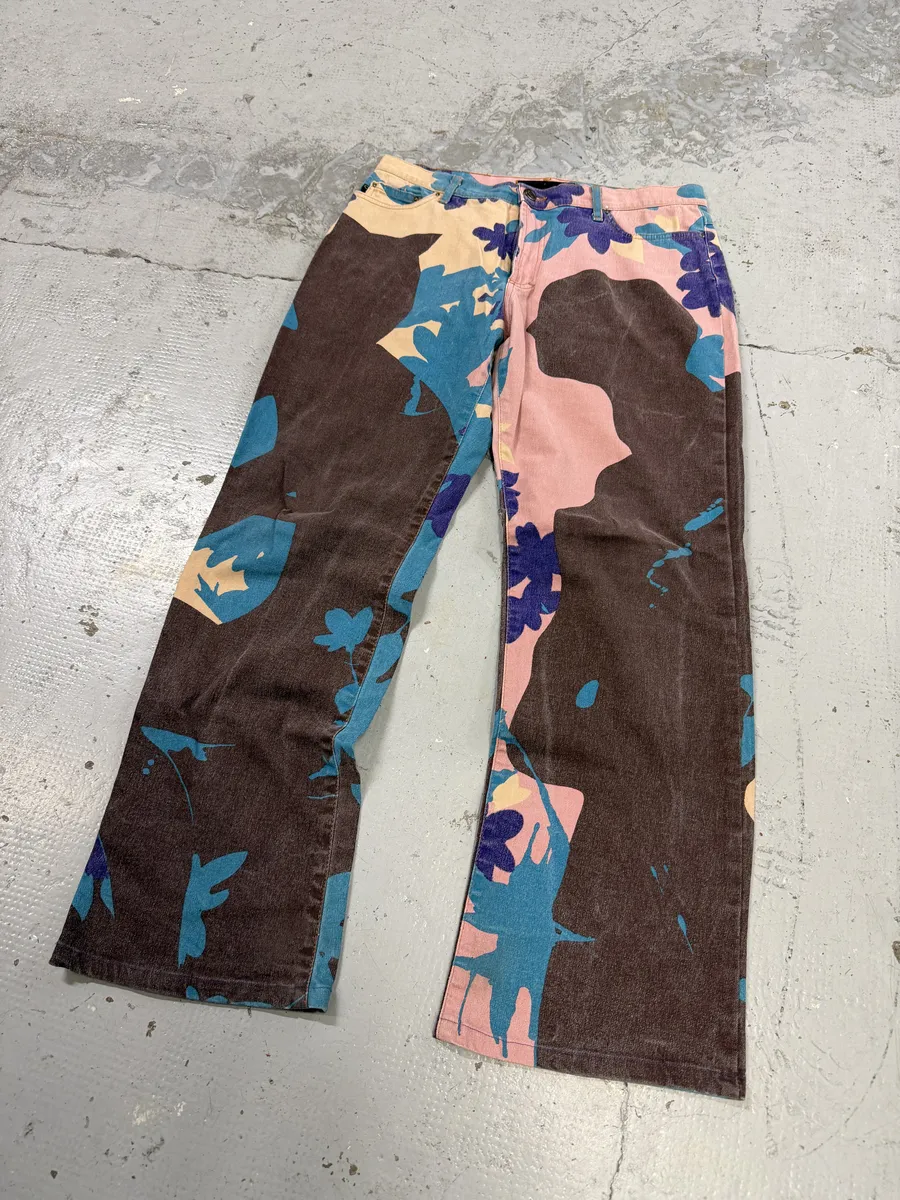 2000s Cavalli Pink & Blue Abstract Human Pants - Image 4