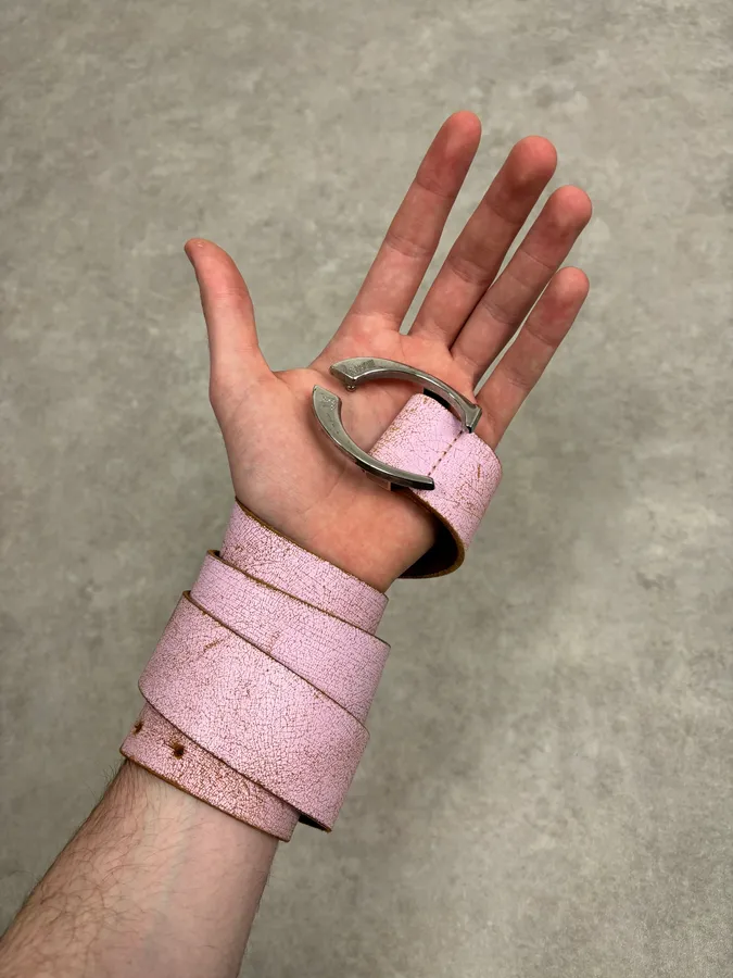2000s Cavalli Pink Cracked Effect Leather Belt - Image 2