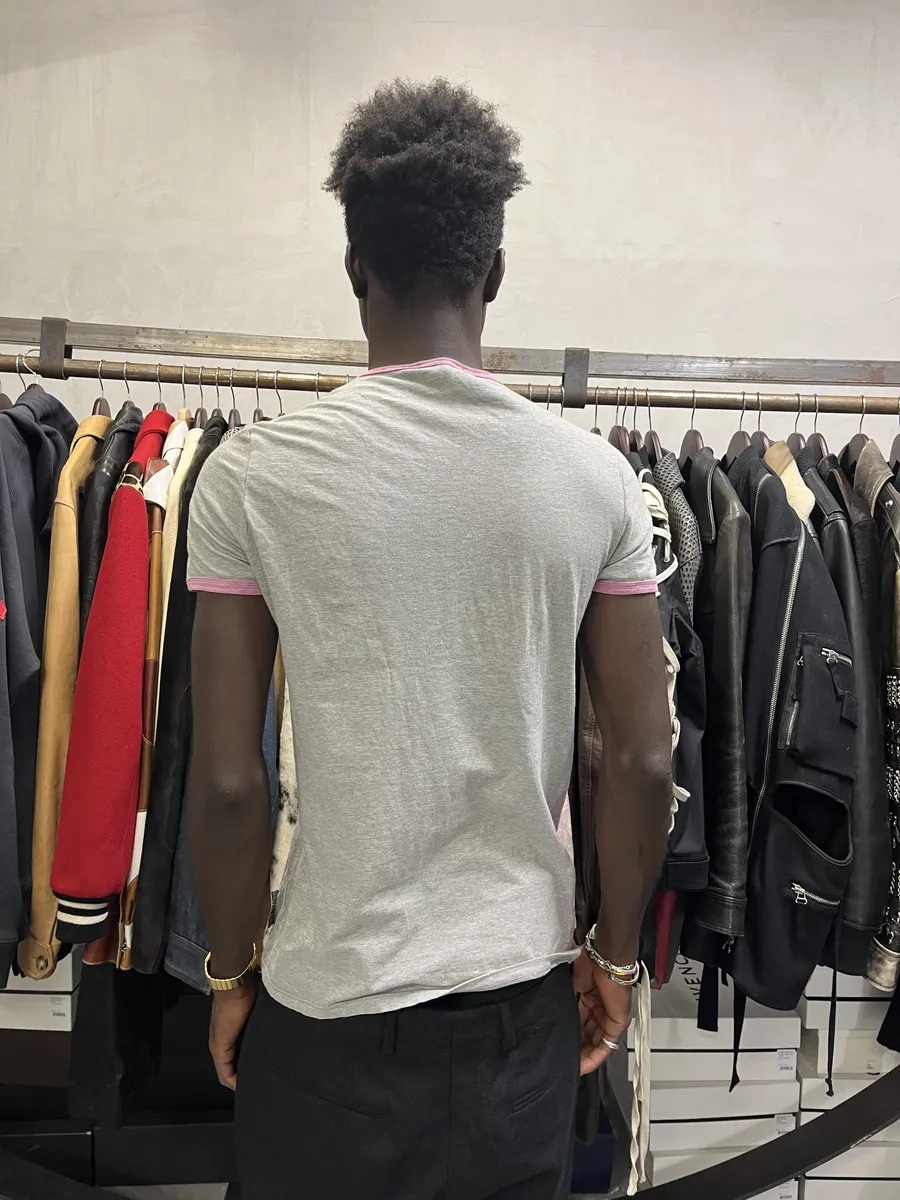 2000s Cavalli Pink Retro Tennis Grey T-Shirt - Image 3