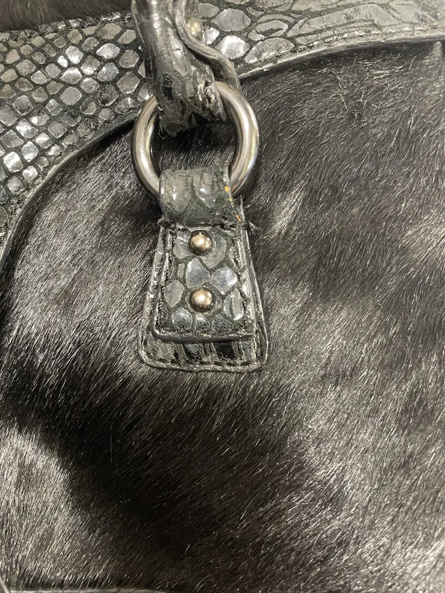 2000s Cavalli Pony Hair & Black Leather Python Effect Bag - Image 4