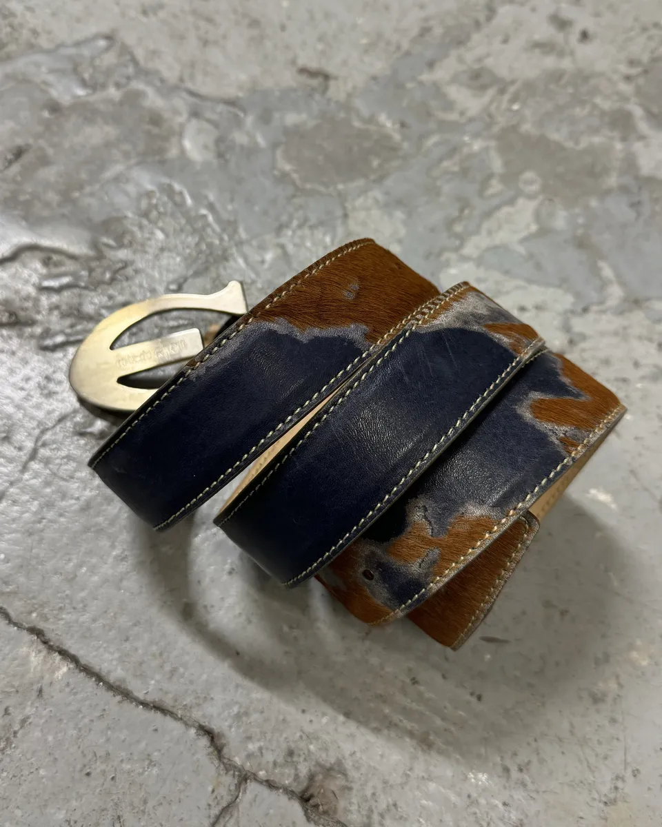 2000s Cavalli Pony Hair Brown Leather Belt - Image 2