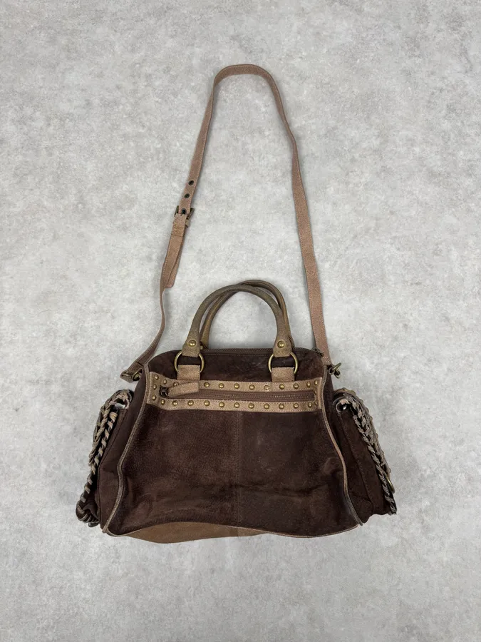 2000s Cavalli Pony Hair Brown Suede Leather Shoulder Bag - Image 6