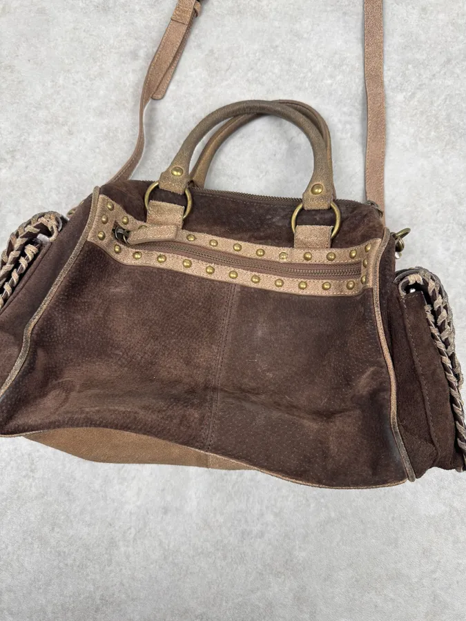 2000s Cavalli Pony Hair Brown Suede Leather Shoulder Bag - Image 8