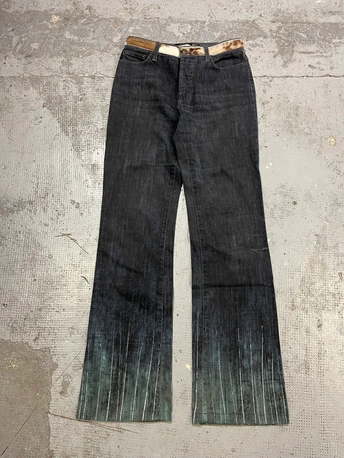 2000s Cavalli Pony Hair Waist Blue Gradient Pants - Image 5