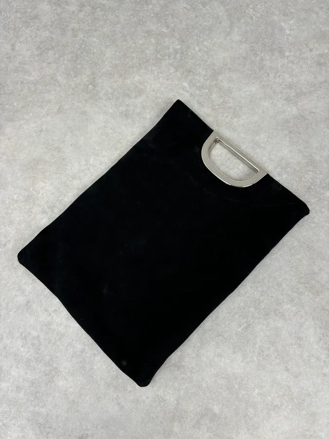 2000s Cavalli Pure Black Leather Metal Handle Bag - Image 5