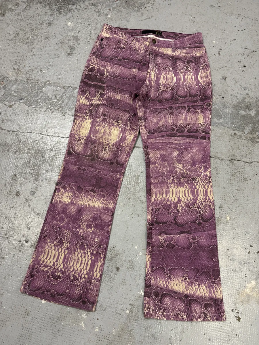 2000s Cavalli Purple Snakeskin Effect Python Pants - Image 6