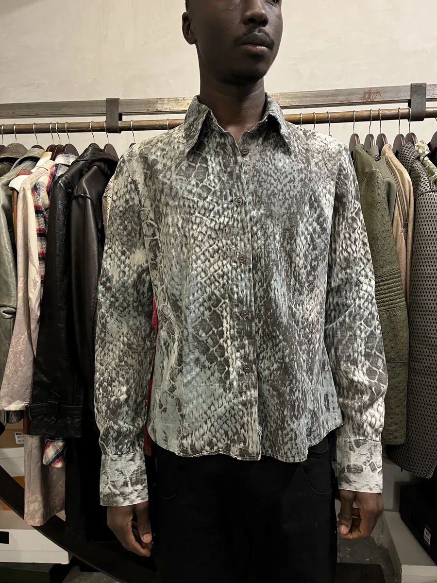 2000s Cavalli Python Snake Blue Shirt - Image 3