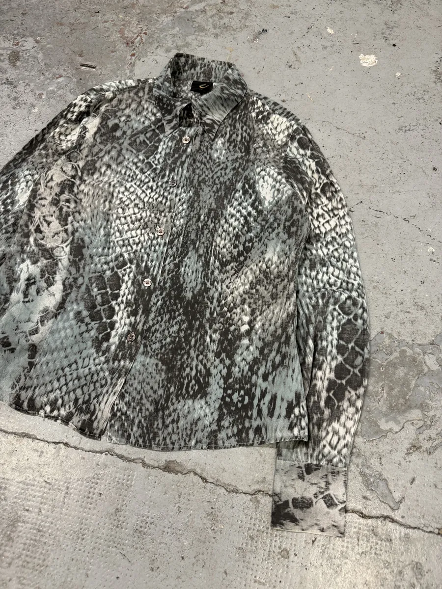 2000s Cavalli Python Snake Blue Shirt - Image 8