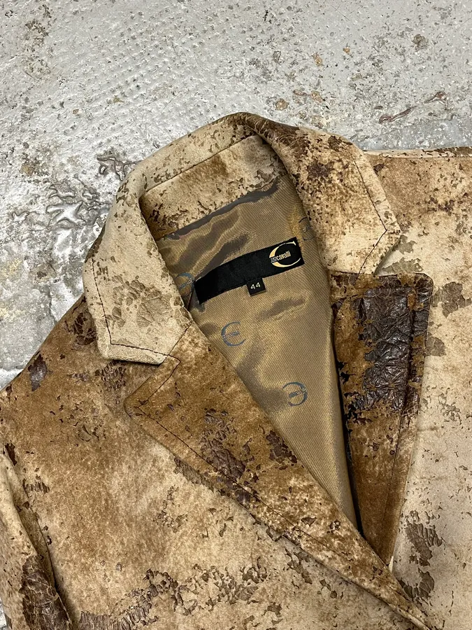 2000s Cavalli Raw Beige Leather Suit Jacket - Image 5