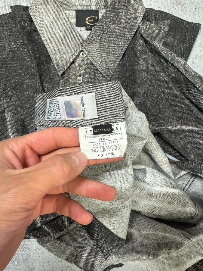 2000s Cavalli Raw Brutal Grey Shirt - Image 8