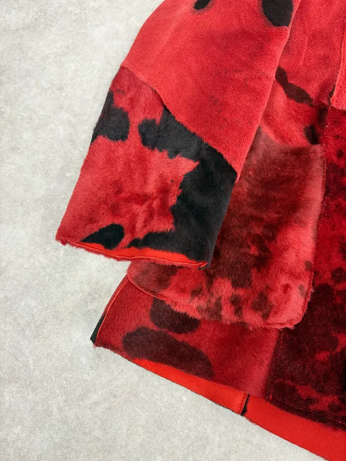 2000s Cavalli Red & Black Abstract Fur Blazer Jacket - Image 8