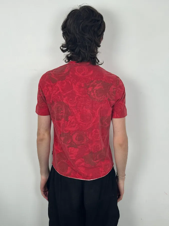 2000s Cavalli Red Blossom Rose Floral T-Shirt - Image 3