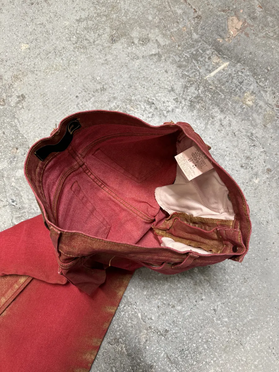 2000s Cavalli Red Distressed Faded Electric Pants - Image 5