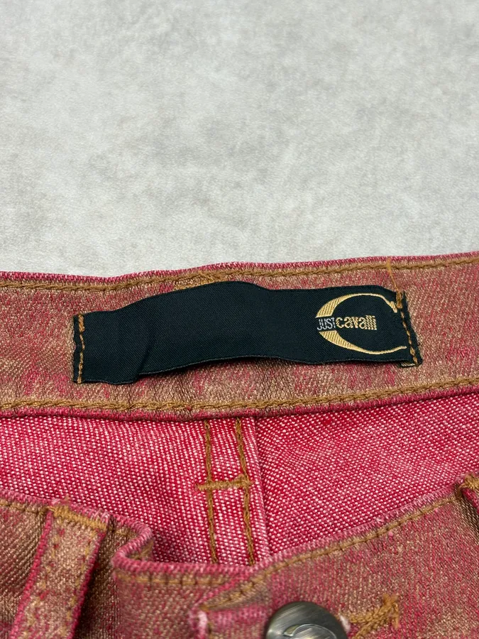 2000s Cavalli Red & Golden Aura Pants - Image 11