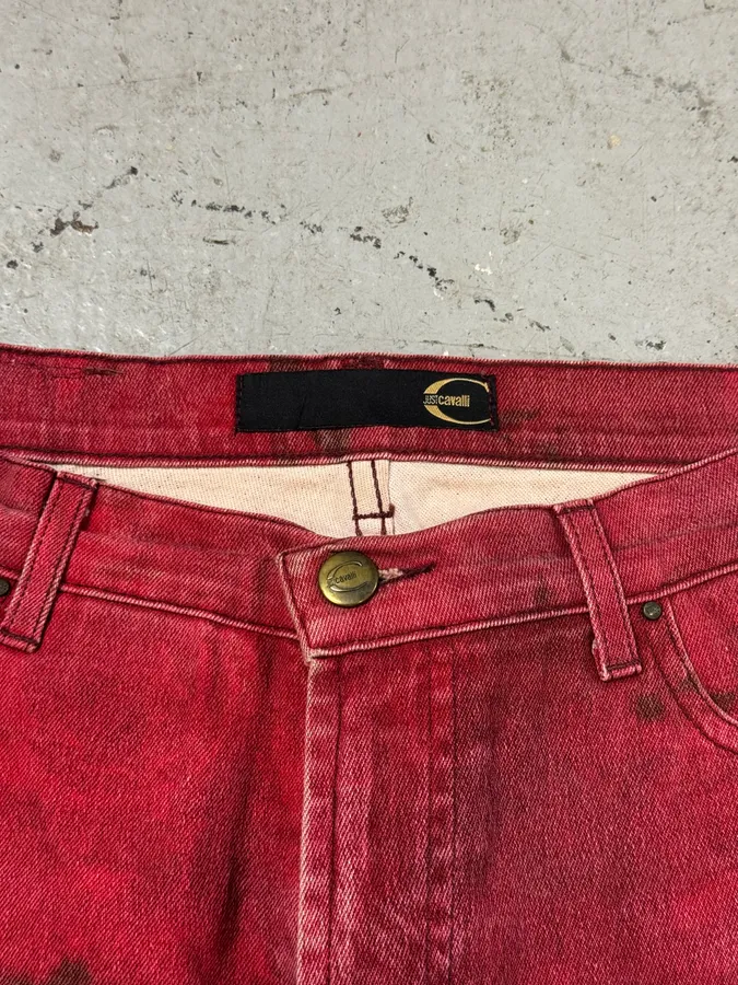 2000s Cavalli Red Royal Flowers Pants - Image 10