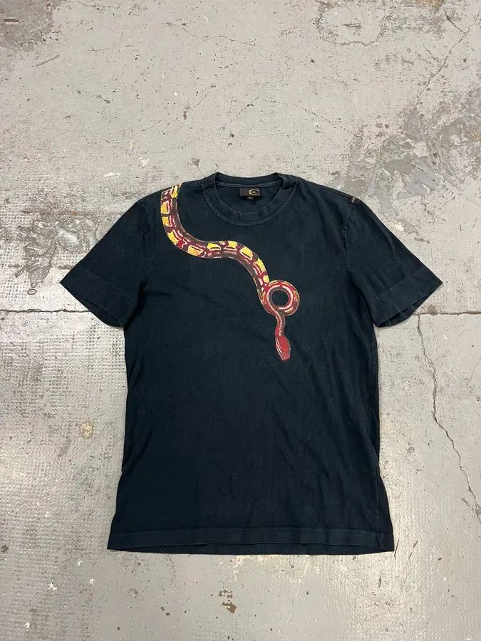 2000s Cavalli Red Snake Black T-Shirt