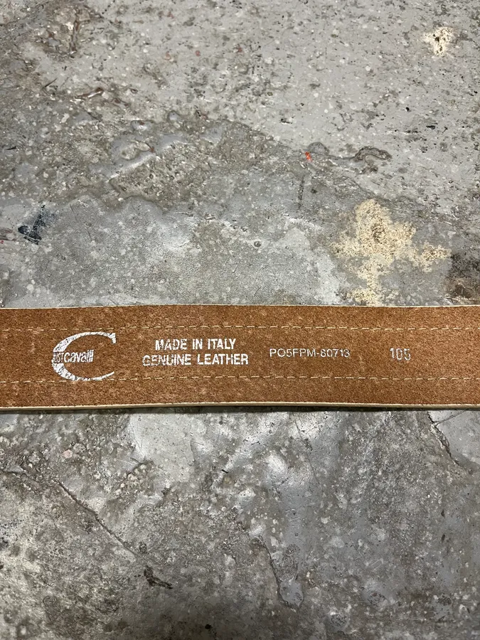 2000s Cavalli Royal Beige Metal Buckle Premium Leather Belt - Image 7