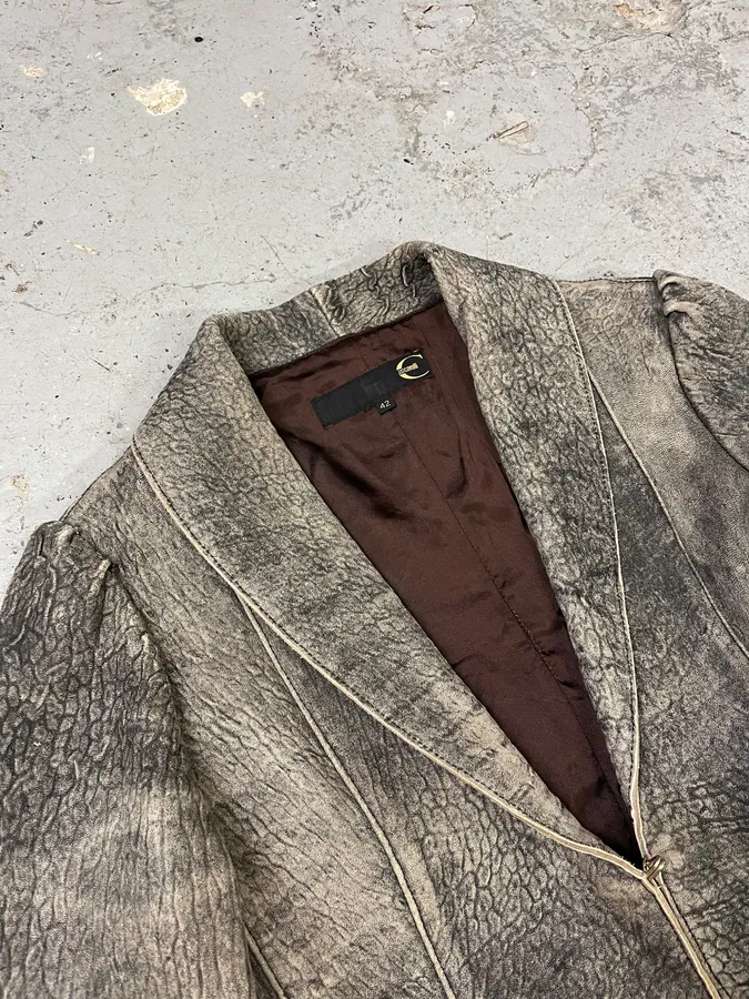 2000s Cavalli Scarred Raw Leather Jacket - Image 2