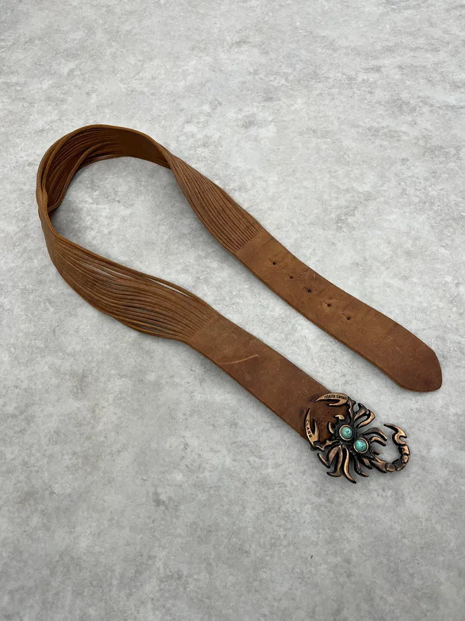 2000s Cavalli Scorpion Buckle Brown Suede Leather Belt - Image 3
