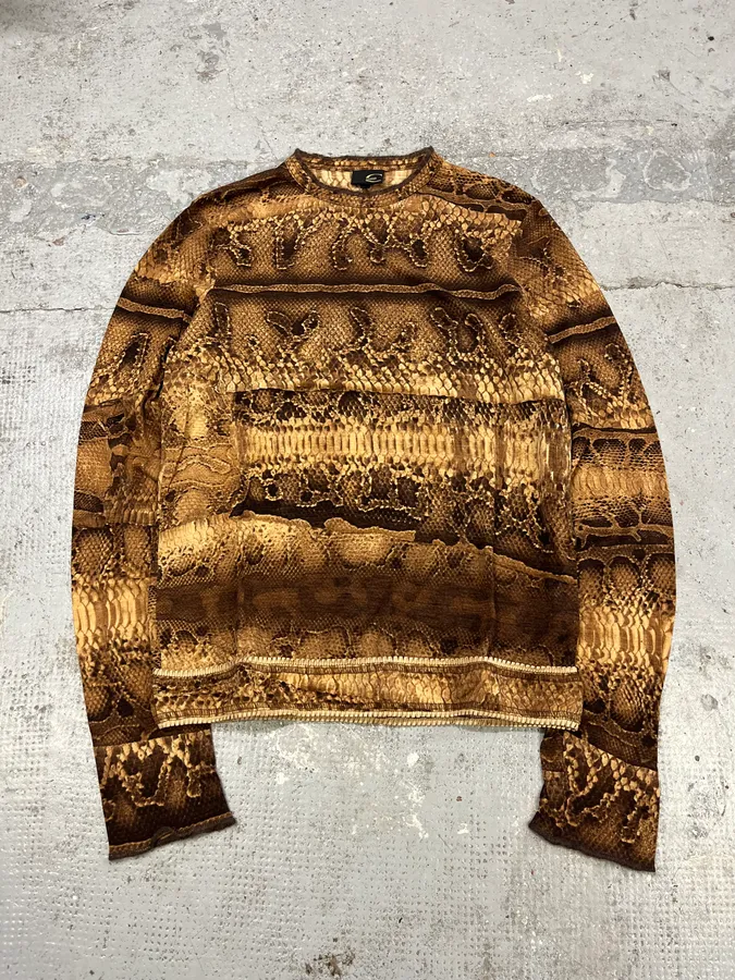 2000s Cavalli Snakeskin Print Brown Longsleeves