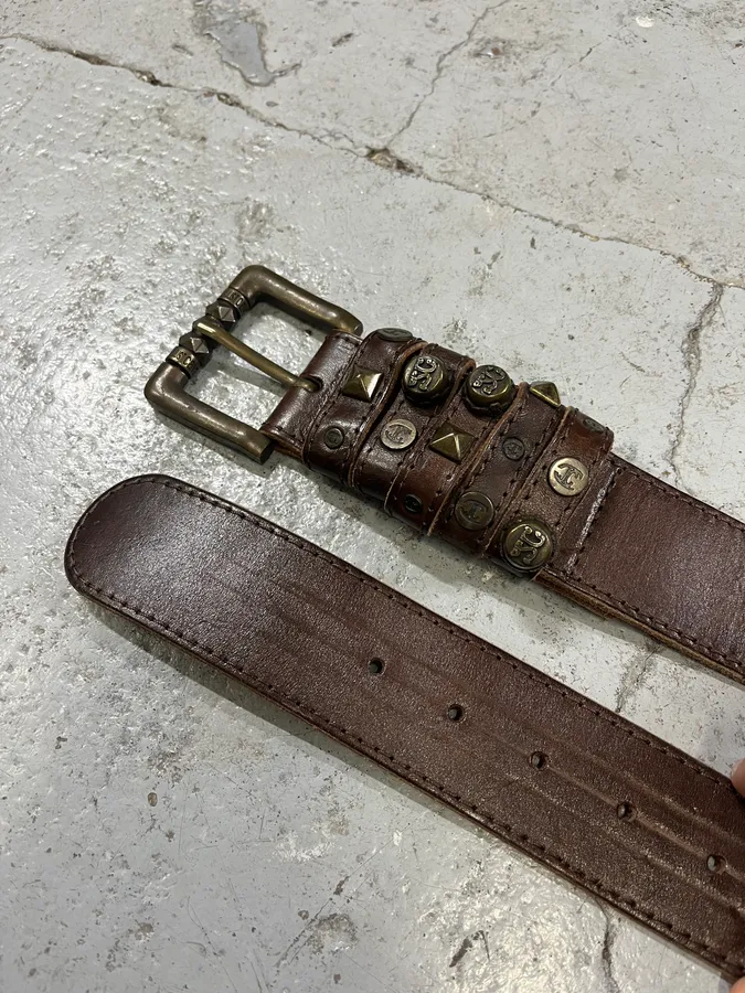 2000s Cavalli Studded Leather Brown Belt - Image 5