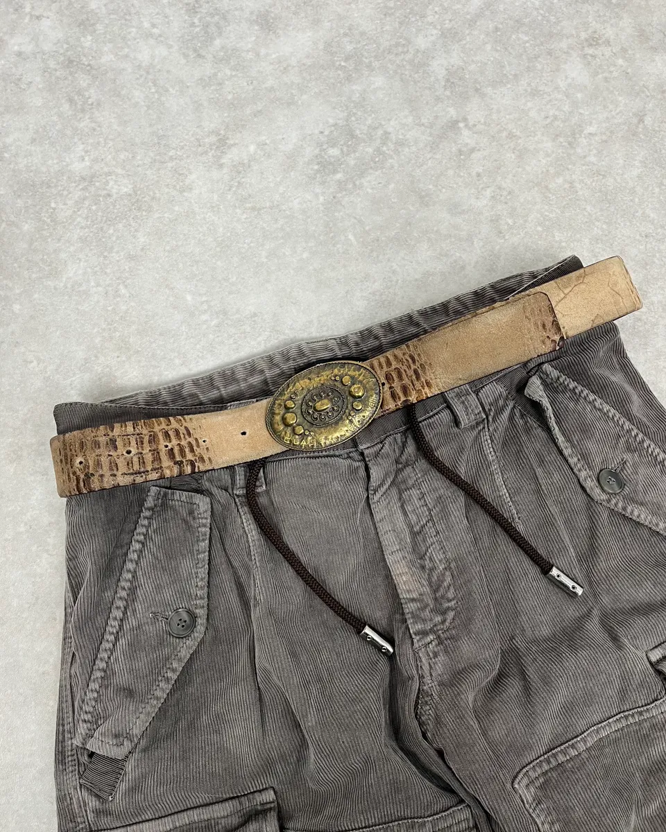 2000s Cavalli Suede Leather Crocodile Effet Belt - Image 2