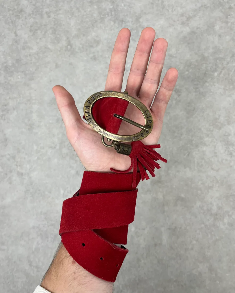 2000s Cavalli Suede Red Leather Belt - Image 2
